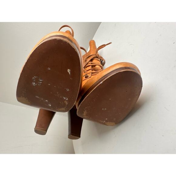 Vtg J Crew Leather LaceUp Heeled Ankle Booties Women Sz 7.5 Italian Made Granny - Picture 9 of 16